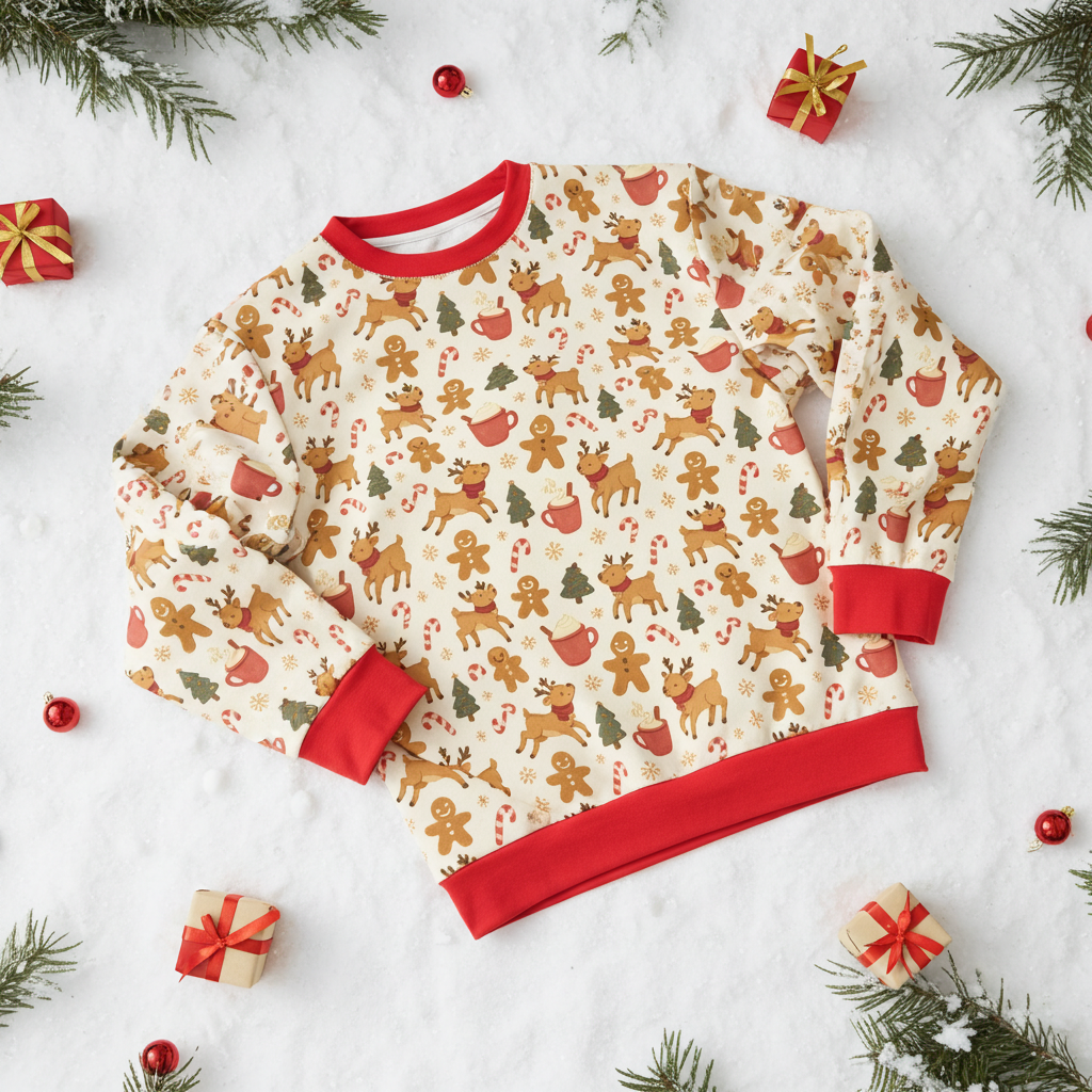 Christmas Gingerbread Pattern Sweatshirt — Festive All-Over Print Crewneck