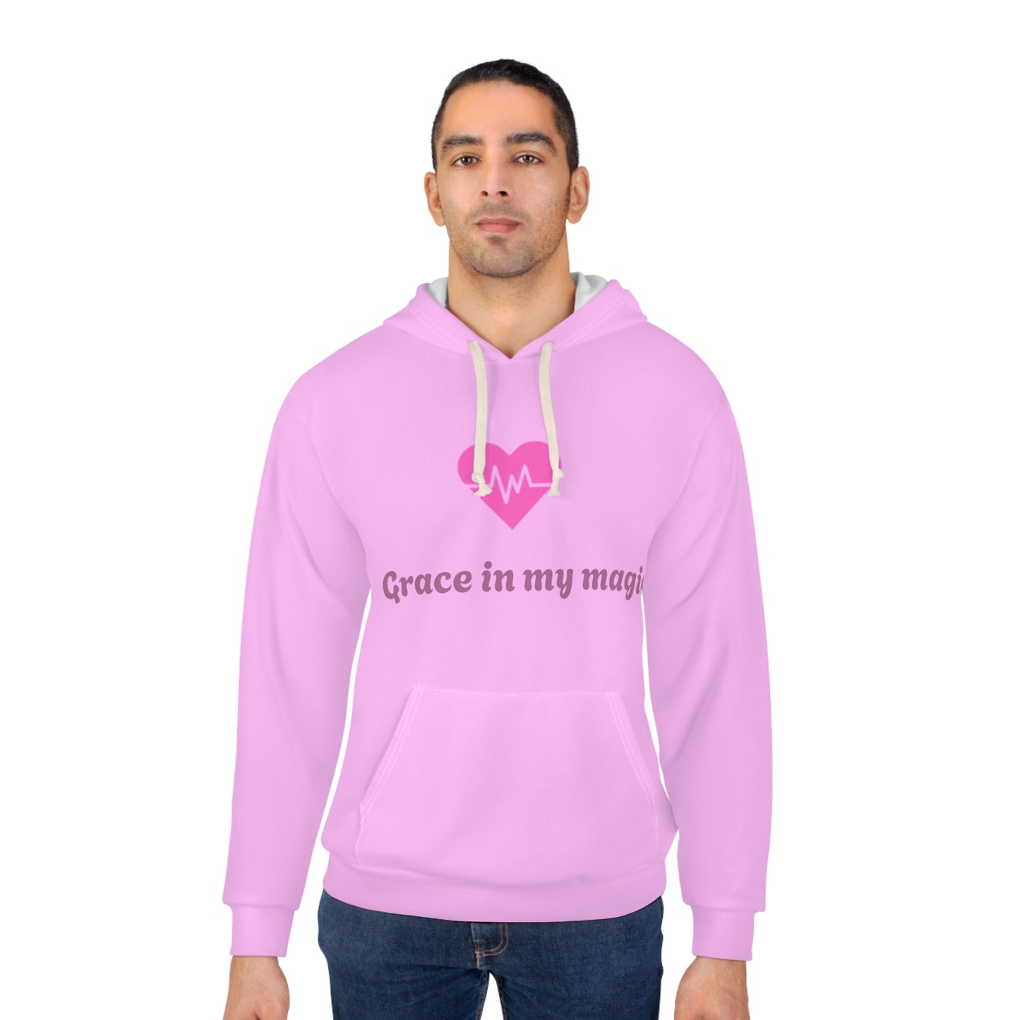 Grace In My Magic Hoodie — Pink Heart Pulse Graphic Pullover