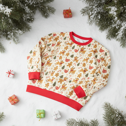 Christmas Gingerbread Pattern Sweatshirt — Festive All-Over Print Crewneck
