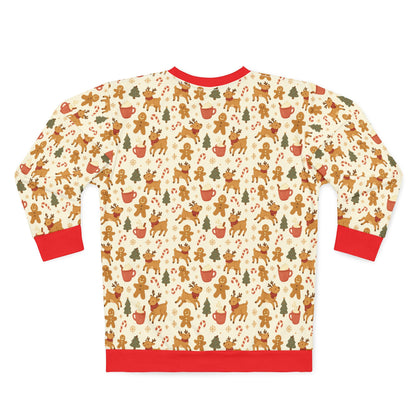 Christmas Gingerbread Pattern Sweatshirt — Festive All-Over Print Crewneck