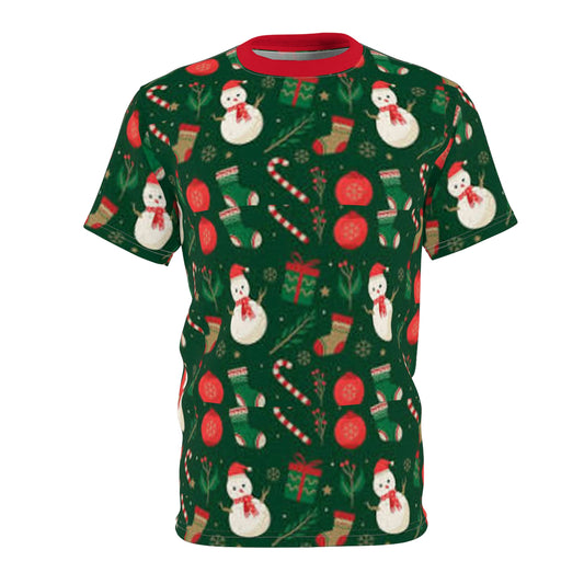 Christmas Snowman Pattern Tee — Holiday All-Over-Print Shirt