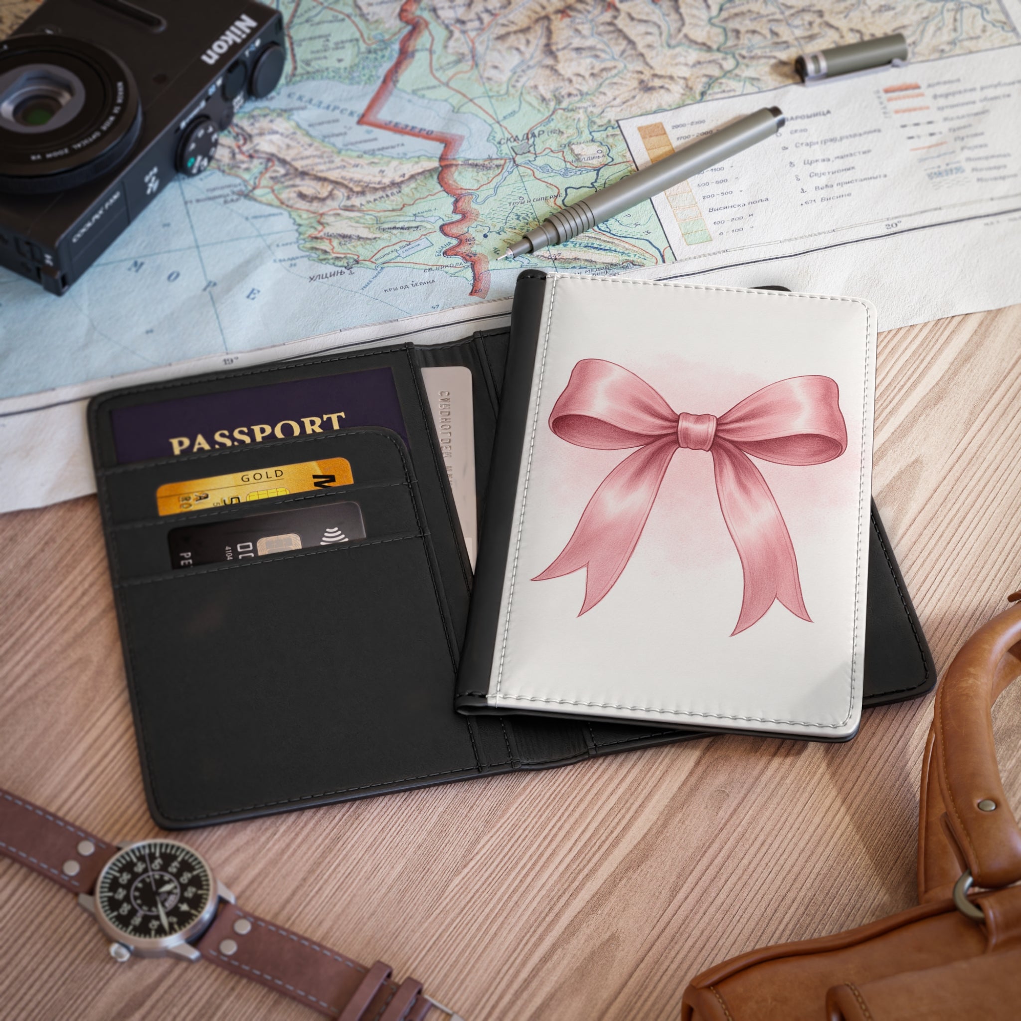 Pink Ribbon Passport Cover — Cute Bow Travel Passport Holder