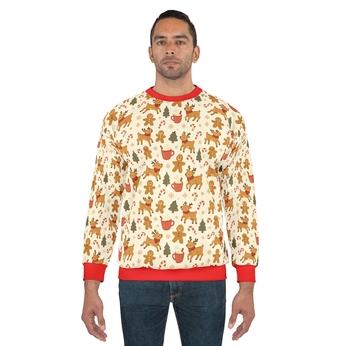 Christmas Gingerbread Pattern Sweatshirt — Festive All-Over Print Crewneck