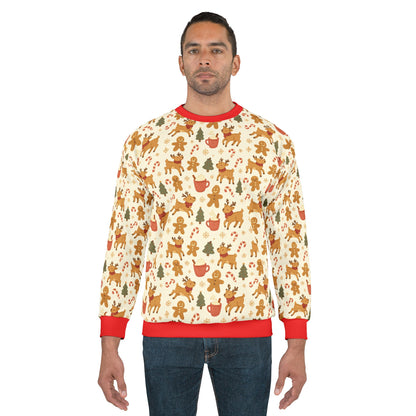 Christmas Gingerbread Pattern Sweatshirt — Festive All-Over Print Crewneck