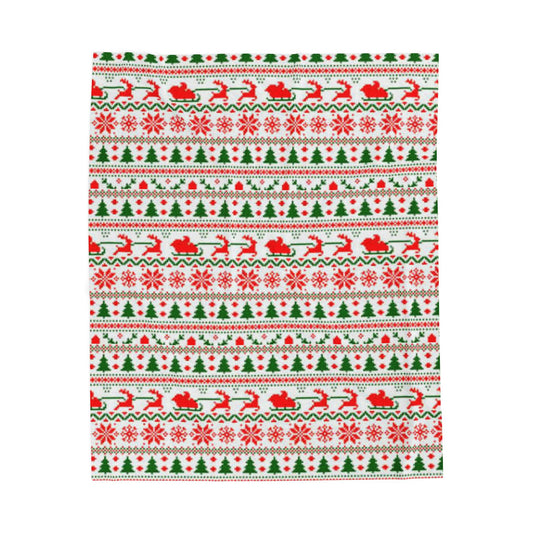 Christmas Fair Isle Velveteen Plush Blanket — Holiday Reindeer & Tree Throw