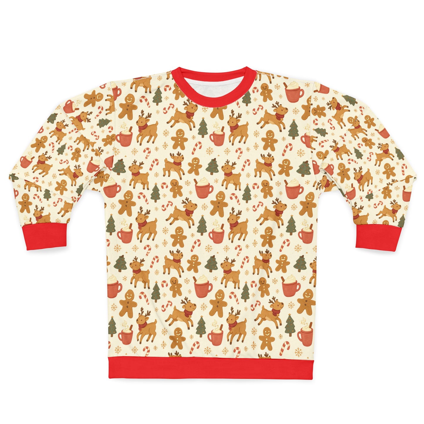 Christmas Gingerbread Pattern Sweatshirt — Festive All-Over Print Crewneck