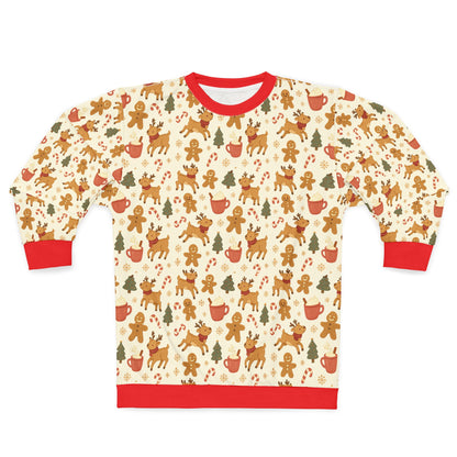 Christmas Gingerbread Pattern Sweatshirt — Festive All-Over Print Crewneck