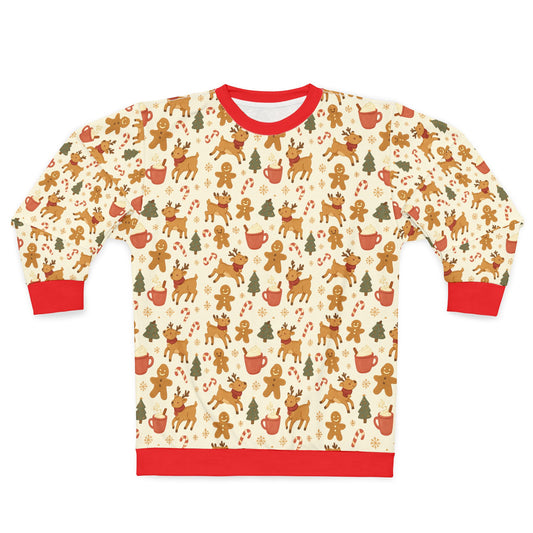 Christmas Gingerbread Pattern Sweatshirt — Festive All-Over Print Crewneck