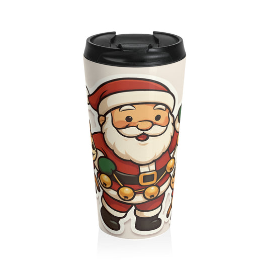 Christmas Stainless Steel Travel Mug with Santa and Reindeer Design