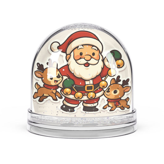 Santa & Reindeer Snow Globe – Cute Christmas Holiday Decor Gift