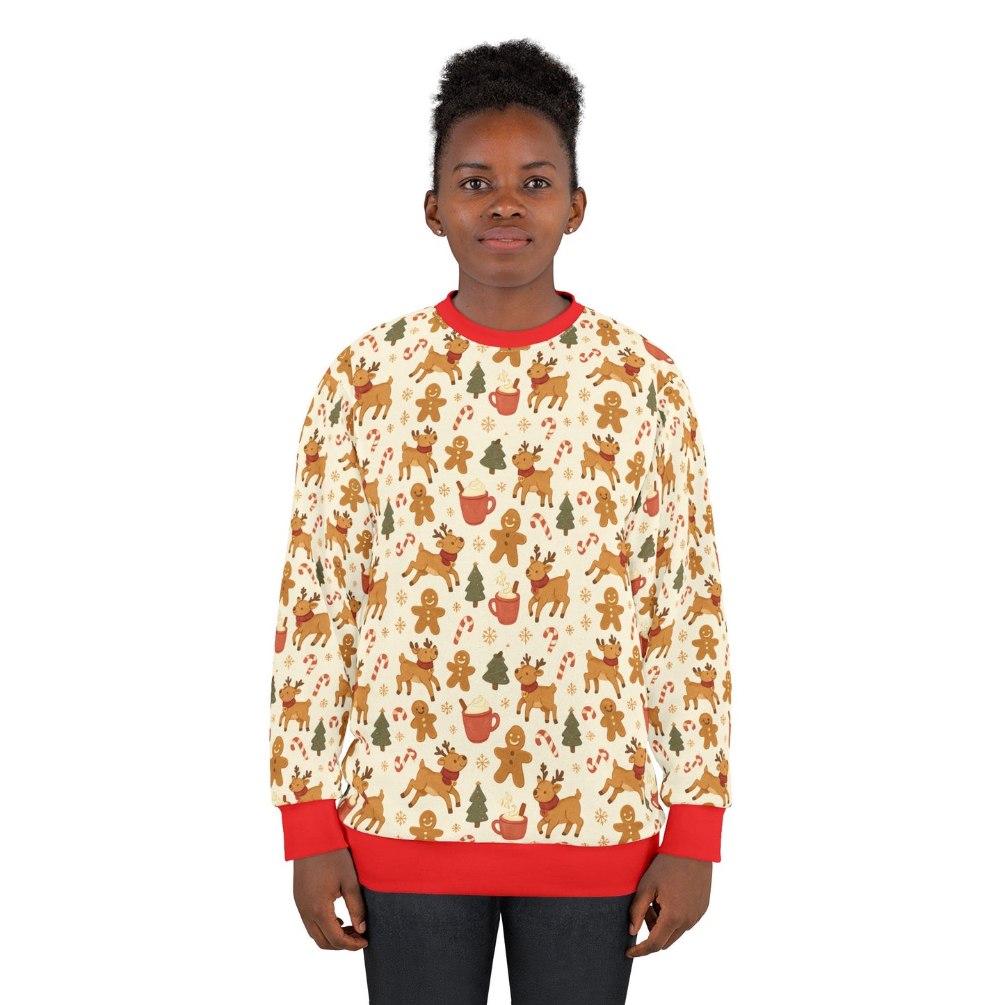 Christmas Gingerbread Pattern Sweatshirt — Festive All-Over Print Crewneck