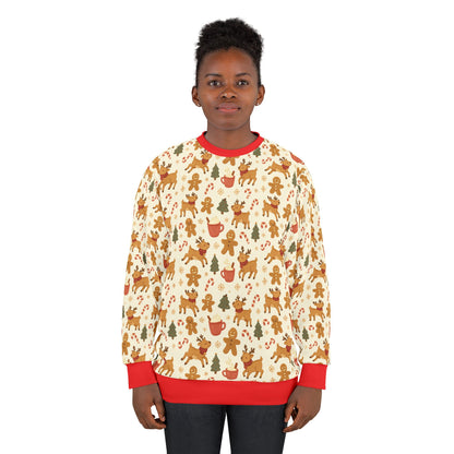 Christmas Gingerbread Pattern Sweatshirt — Festive All-Over Print Crewneck
